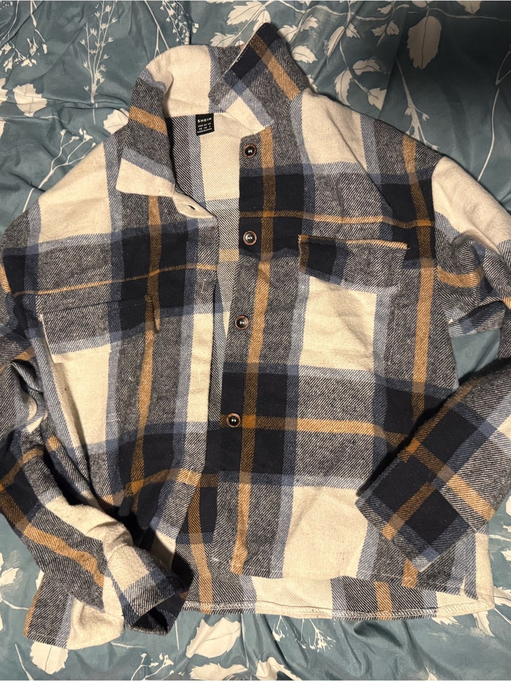 SHEIN Plaid Shacket Jacket - Cream, Navy & Brown